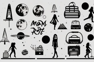 Woman walking on the moon with luggage tattoo idea