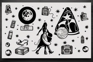 Woman walking on the moon with luggage tattoo idea