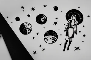 Woman walking on the moon with luggage tattoo idea