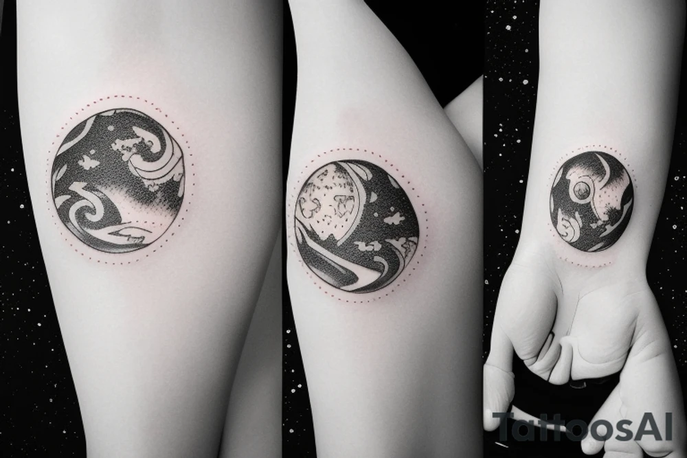 Woman walking on top of the moon with luggage tattoo idea