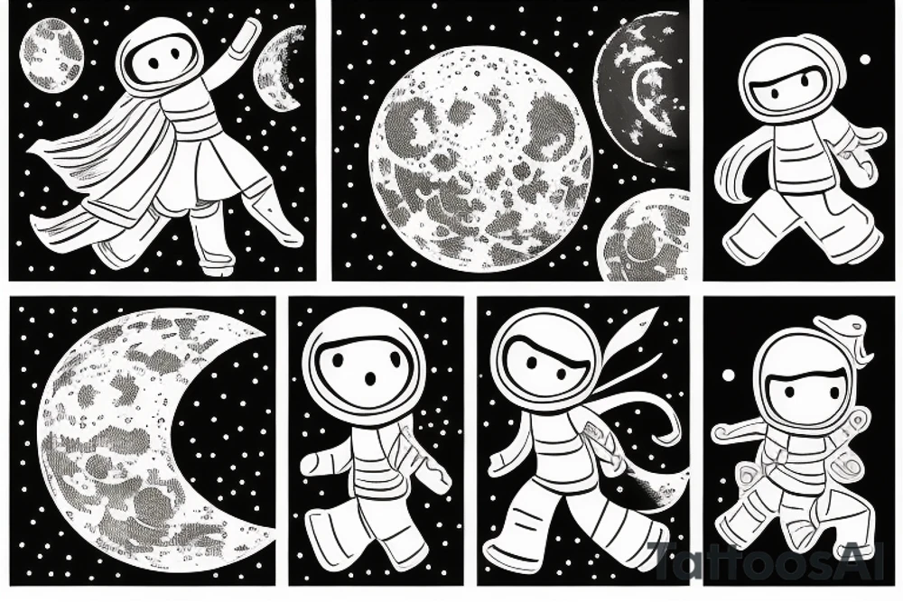 Woman with luggage walking on top of the moon tattoo idea