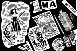 Woman with luggage walking on top of a large moon tattoo idea