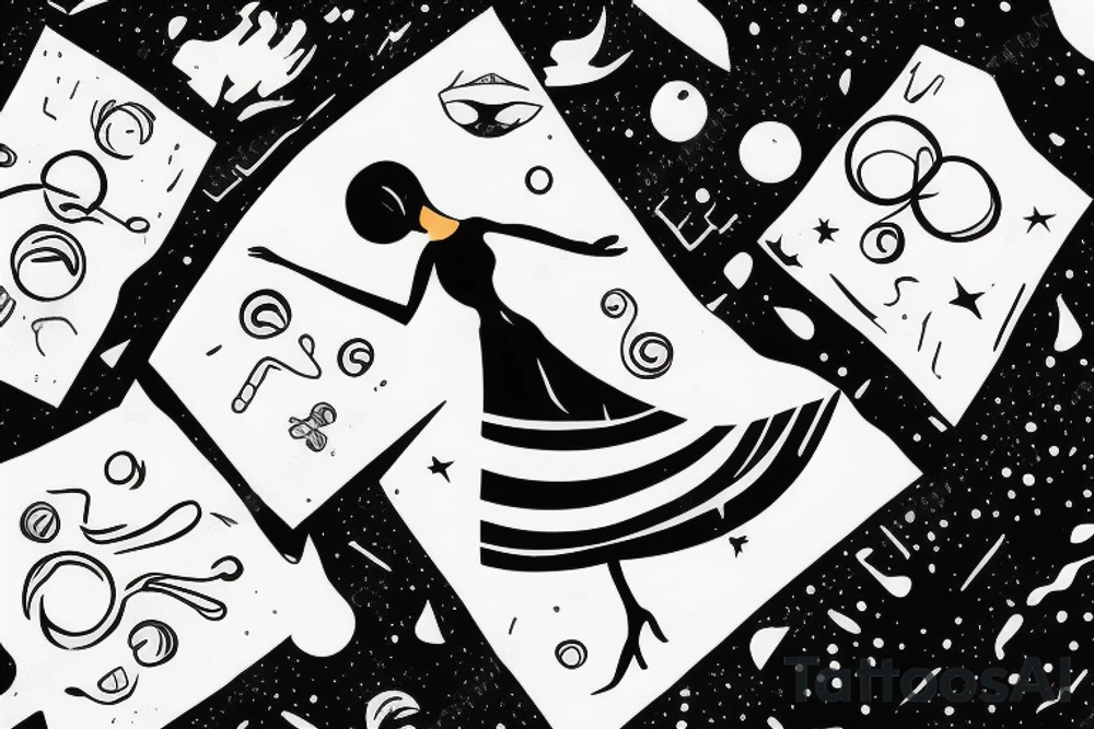 Woman with luggage, walking on top of a large moon tattoo idea