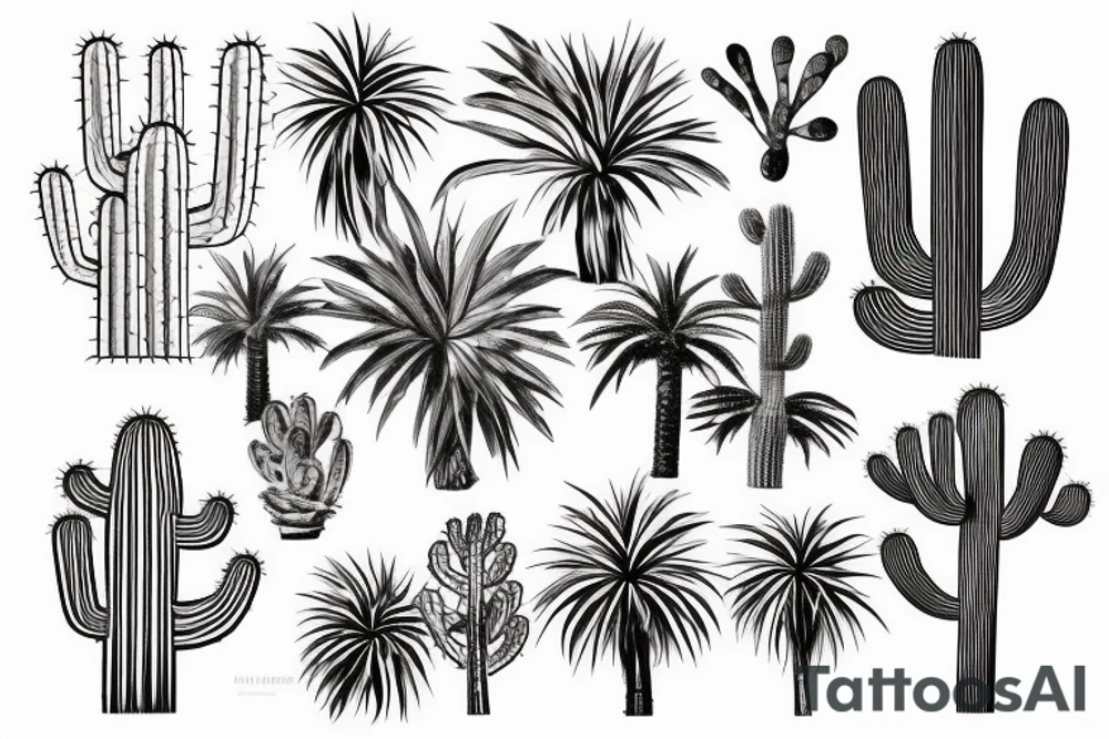 Pine tree, palm tree, cactus. Vacation. tattoo idea