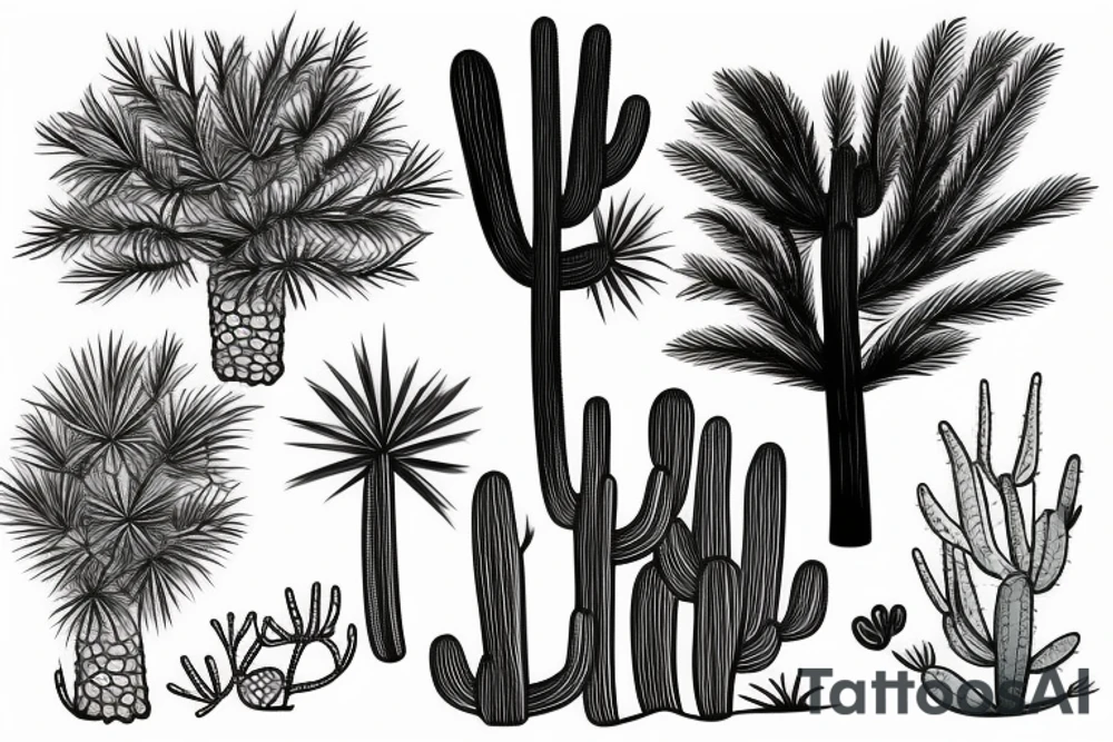 Pine tree, palm tree, cactus. Vacation. tattoo idea