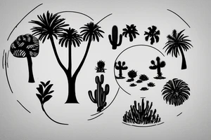Pine tree, palm tree, cactus in a circle. Vacation. tattoo idea