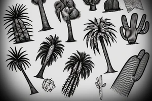 Pine tree, palm tree, cactus in a diamond. Vacation. tattoo idea