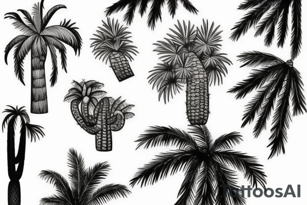 Pine tree, palm tree, cactus in a diamond. Vacation. tattoo idea