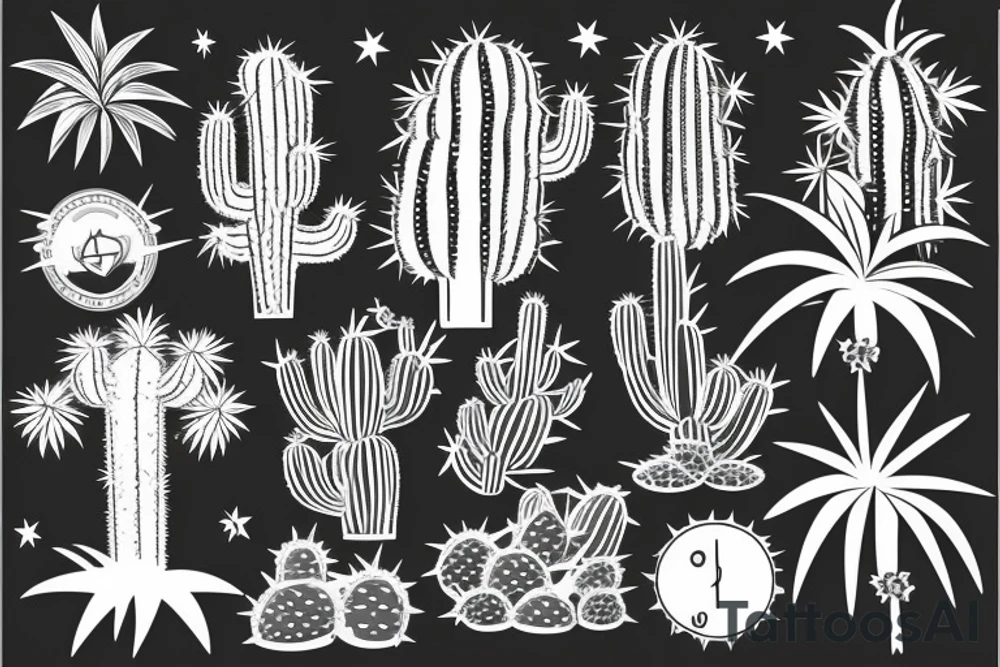 Pine tree, palm tree, cactus in a diamond. tattoo idea