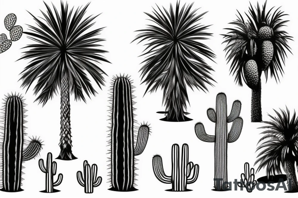 Pine tree, palm tree, cactus in a diamond. tattoo idea