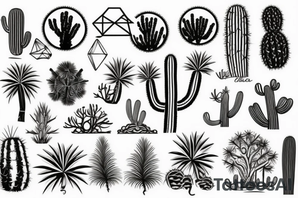 Pine tree, palm tree, cactus, in a diamond. tattoo idea