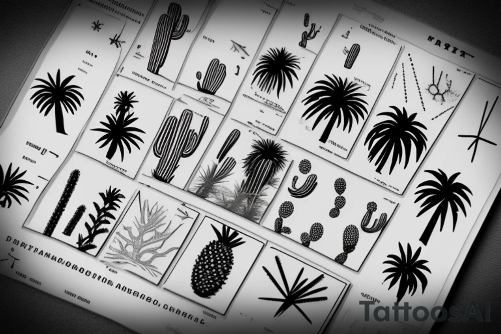 Pine tree, palm tree, cactus, in a diamond. tattoo idea