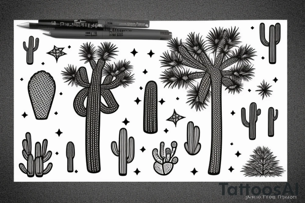 Pine tree, palm tree, cactus, in a diamond. tattoo idea