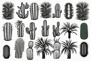 Pine tree, palm tree, cactus, in separate shapes. tattoo idea