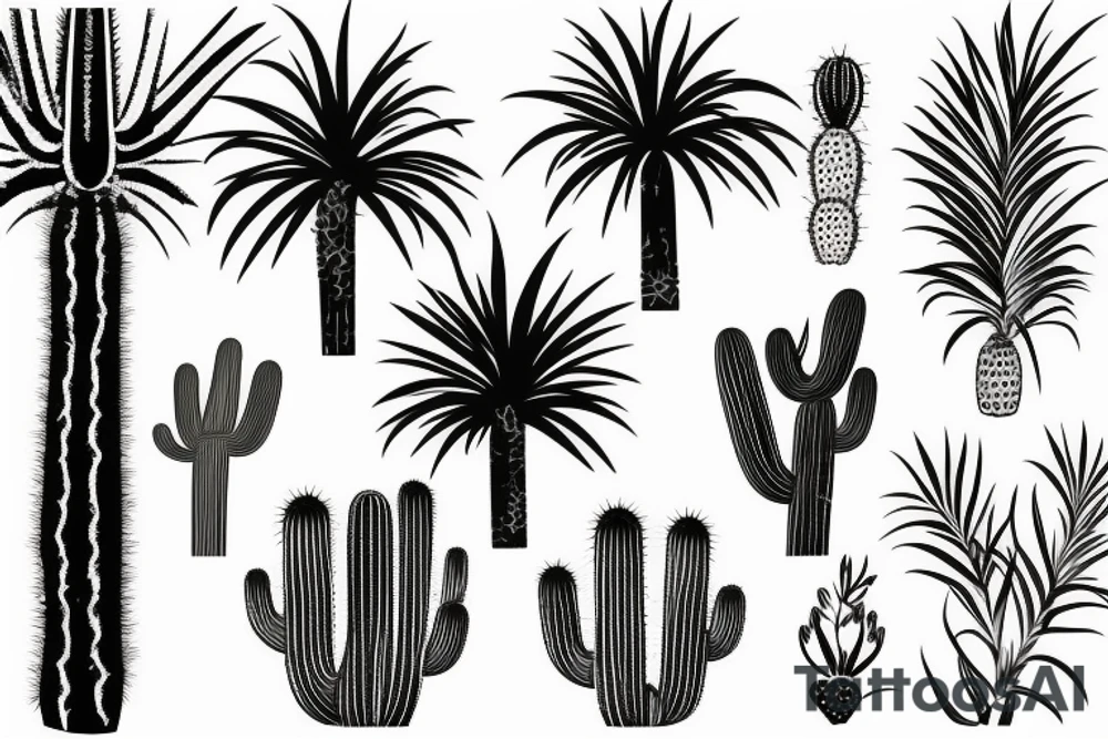 Pine tree, palm tree, cactus, in separate shapes. tattoo idea