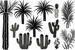 Pine tree, palm tree, cactus, in separate shapes. tattoo idea