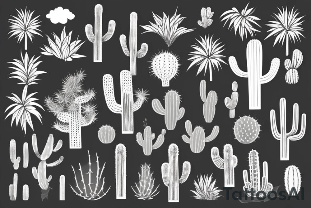 Pine tree, palm tree, cactus, in separate shapes. tattoo idea