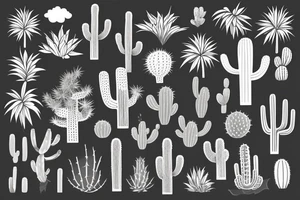 Pine tree, palm tree, cactus, in separate shapes. tattoo idea