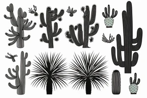 Pine tree, palm tree, cactus, in separate shapes. tattoo idea