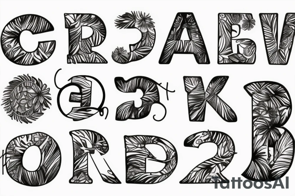 The letters R and D in a tropical look tattoo idea