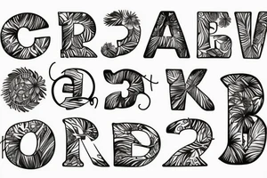 The letters R and D in a tropical look tattoo idea