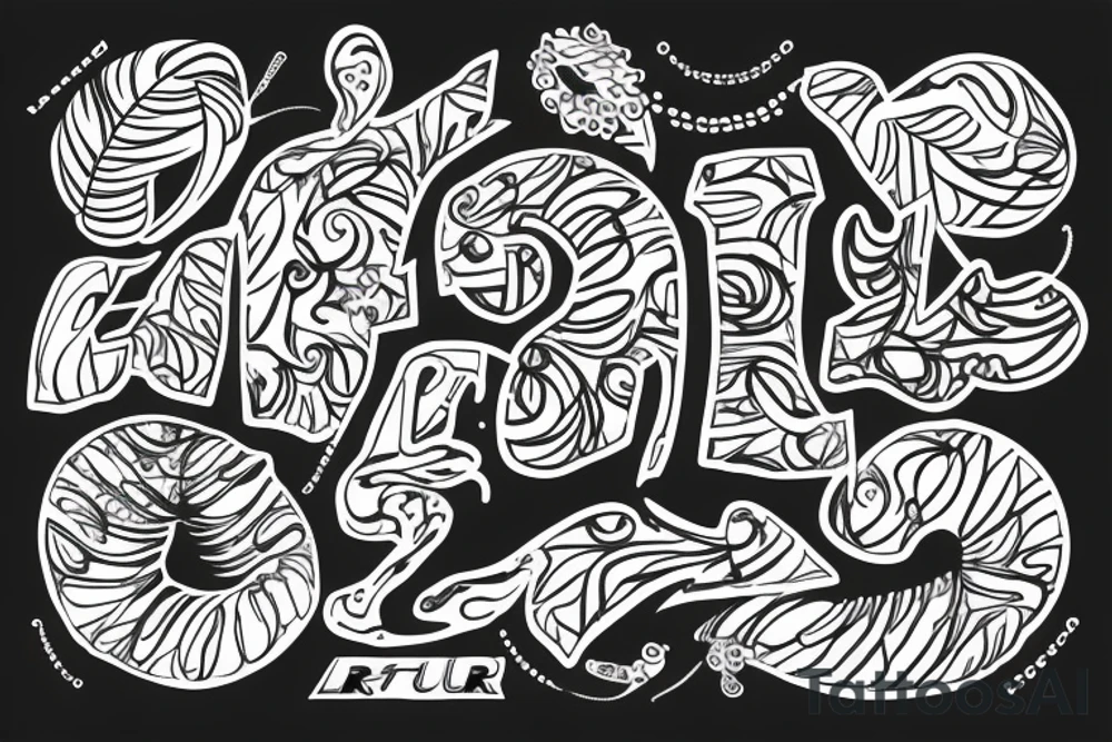 The letters R and D combined together
in a color
tropical look tattoo idea