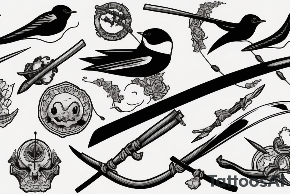 has a swallow, samurai sword, shellback for crossing the line tattoo idea