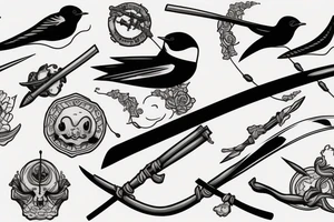 has a swallow, samurai sword, shellback for crossing the line tattoo idea