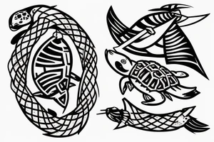 has a swallow, samurai sword,  tribal turtle shellback for crossing the equator tattoo idea