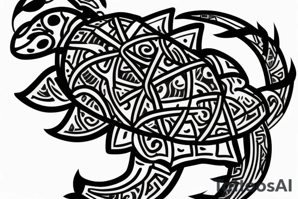 has a swallow, samurai sword,  tribal turtle shellback for crossing the equator tattoo idea