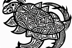 has a swallow, samurai sword,  tribal turtle shellback for crossing the equator tattoo idea