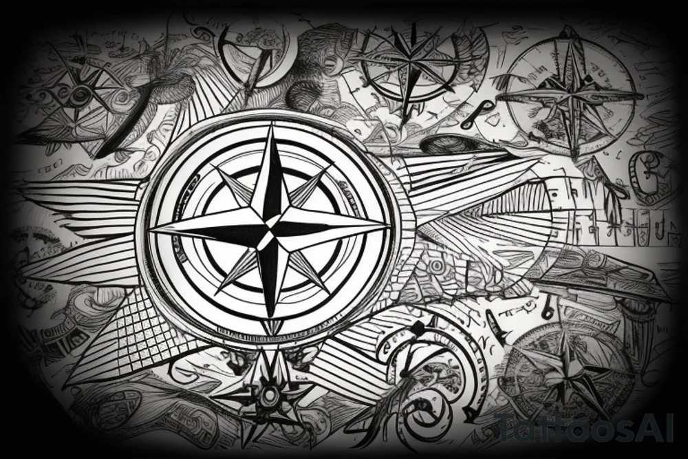 Compass lifeline and plane tattoo idea