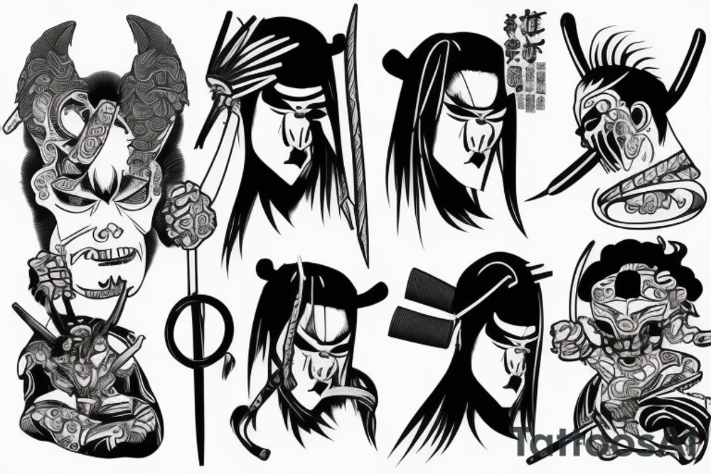 samurai battling inner demons tattoo idea