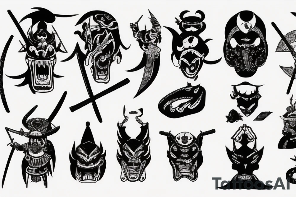 samurai battling inner demons tattoo idea