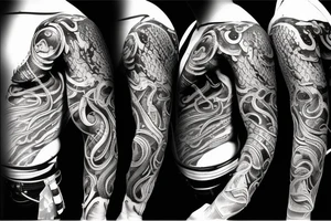 build a full sleeve tattoo with Poseidon and a ship with waves and lightning tattoo idea