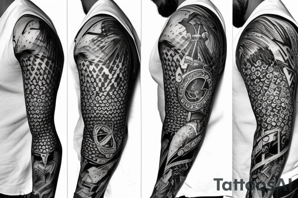 posiden and ship sleeve tattoo idea