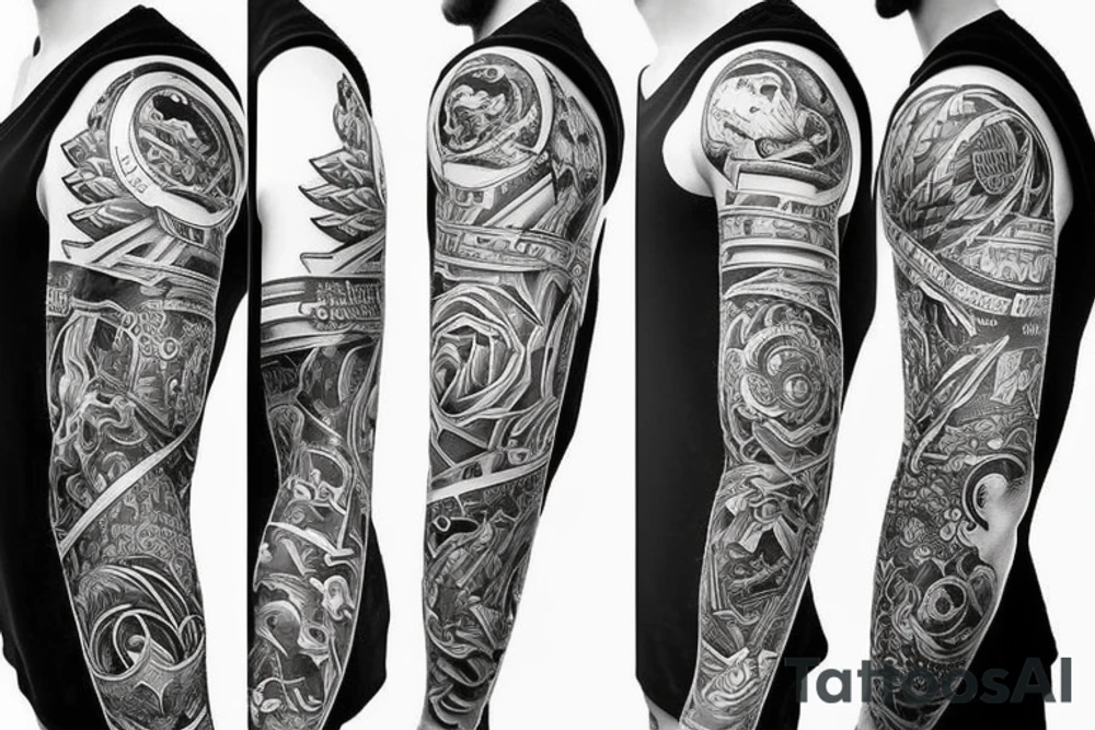posiden and ship sleeve tattoo idea