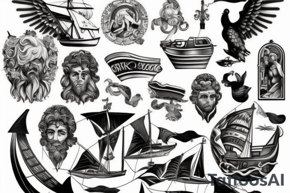 greek god and ship tattoo tattoo idea