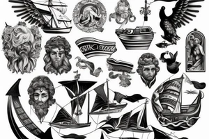 greek god and ship tattoo tattoo idea