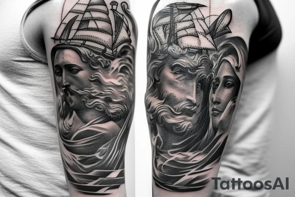 greek god and ship tattoo tattoo idea