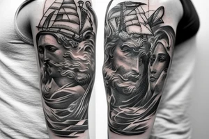 greek god and ship tattoo tattoo idea