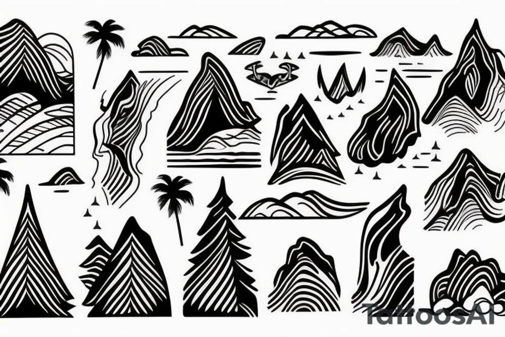 Hawaii theme including mountains and the ocean tattoo idea