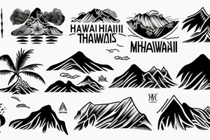 Hawaii theme including mountains and the ocean, letters saying mauka makai tattoo idea