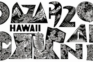 Hawaii theme including mountains and the ocean, letters saying mauka makai tattoo idea