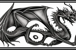 Dragon that wraps around in the shape of a music note with the Infinity blade going through it tattoo idea
