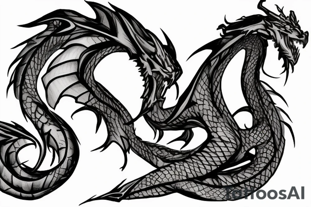 Dragon that wraps around in the shape of a music note with the Infinity blade going through it tattoo idea