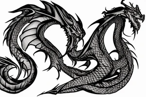 Dragon that wraps around in the shape of a music note with the Infinity blade going through it tattoo idea
