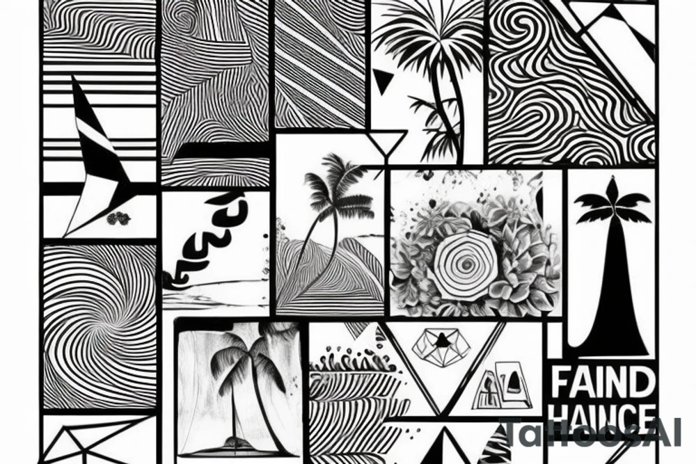 Fine line, Hawaii theme, framed within a triangle tattoo idea