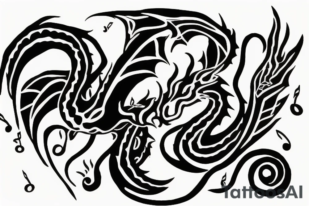 Dragon in the shape of a music note tattoo idea