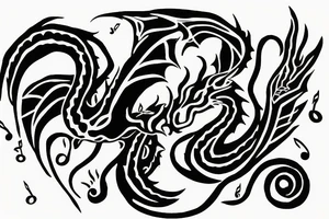 Dragon in the shape of a music note tattoo idea